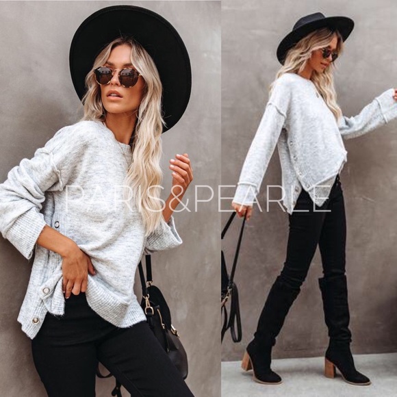 Sweaters - Sweater Weather Heathered Gray Button Hem Sweater